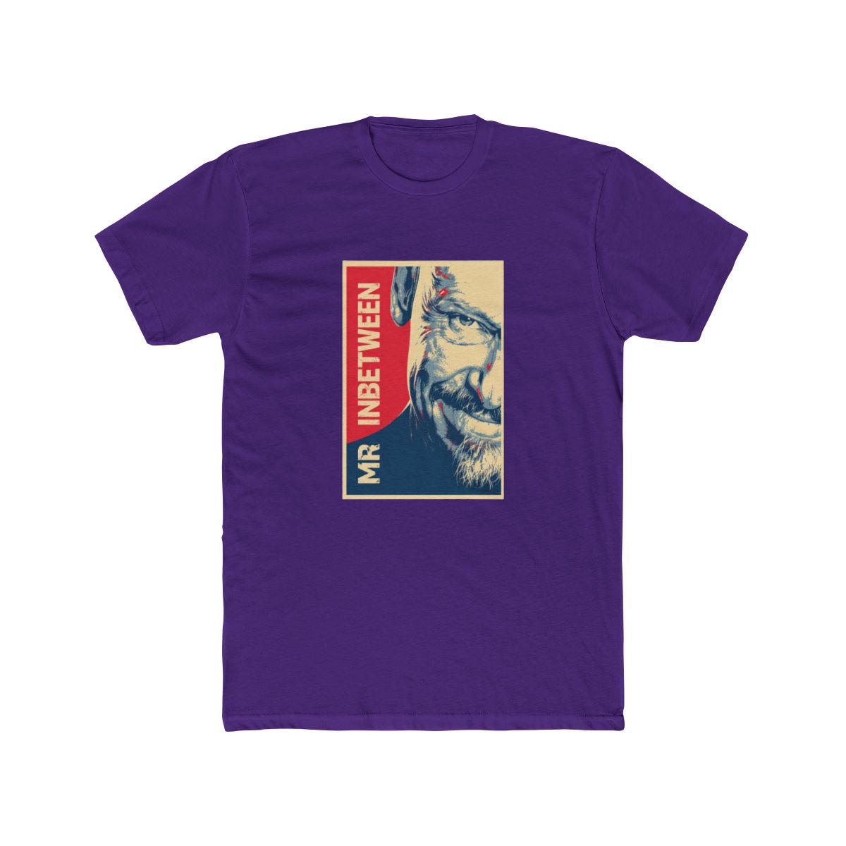A black T Shirt with a red, white, and blue graphic of a man's face with the text "MR. INBETWEEN" printed on the shirt - alternate angle 3, merchandise