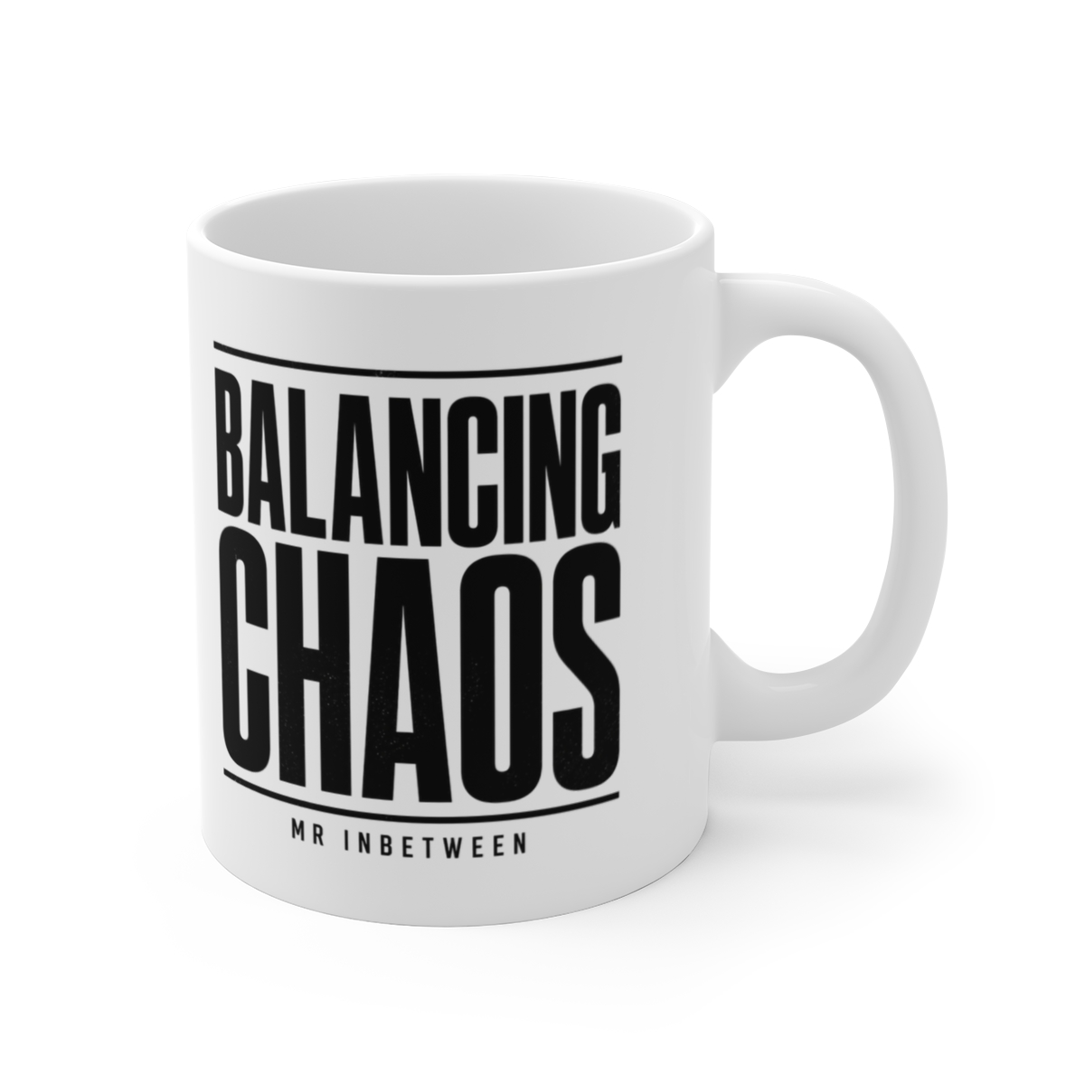 Mr Inbetween "Balancing Chaos" White Mug